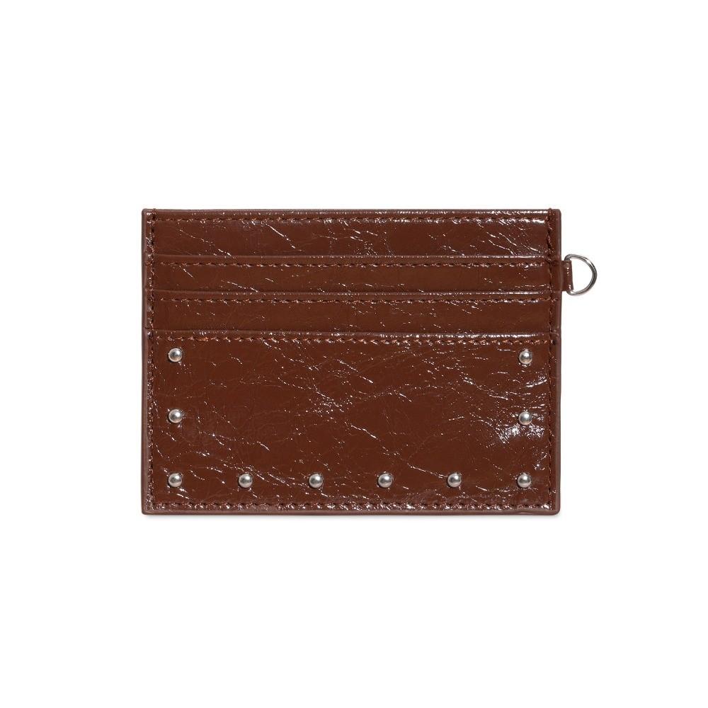 

Ultra Thin Rivet Card Holder Multiple Slots Coin Purse Compact Cracked Leather Card Wallet Women кавовий