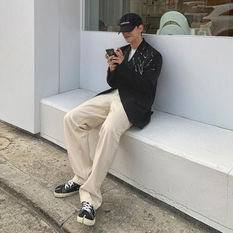 Autumn new white casual trousers men's straight loose wide-leg trousers trendy pants