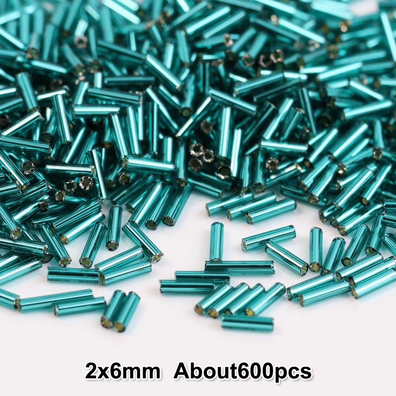 2x6mm Colorful Silver Core Czech Glass Seed Bugle Beads Tube Spacer Beads For Jewelry Making Garment Sewing Accessory