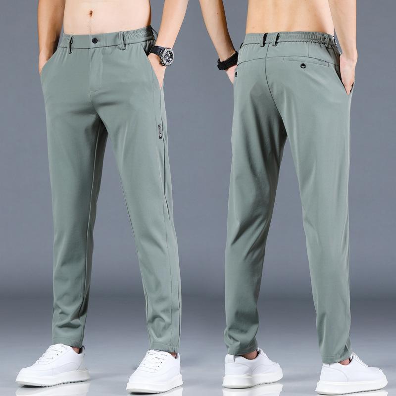 Sommer dünne Eisseide Hose Speed ​​Dry Hose Freizeithose Herren Sporthose elastische Taille Trend schwarze lange Hose