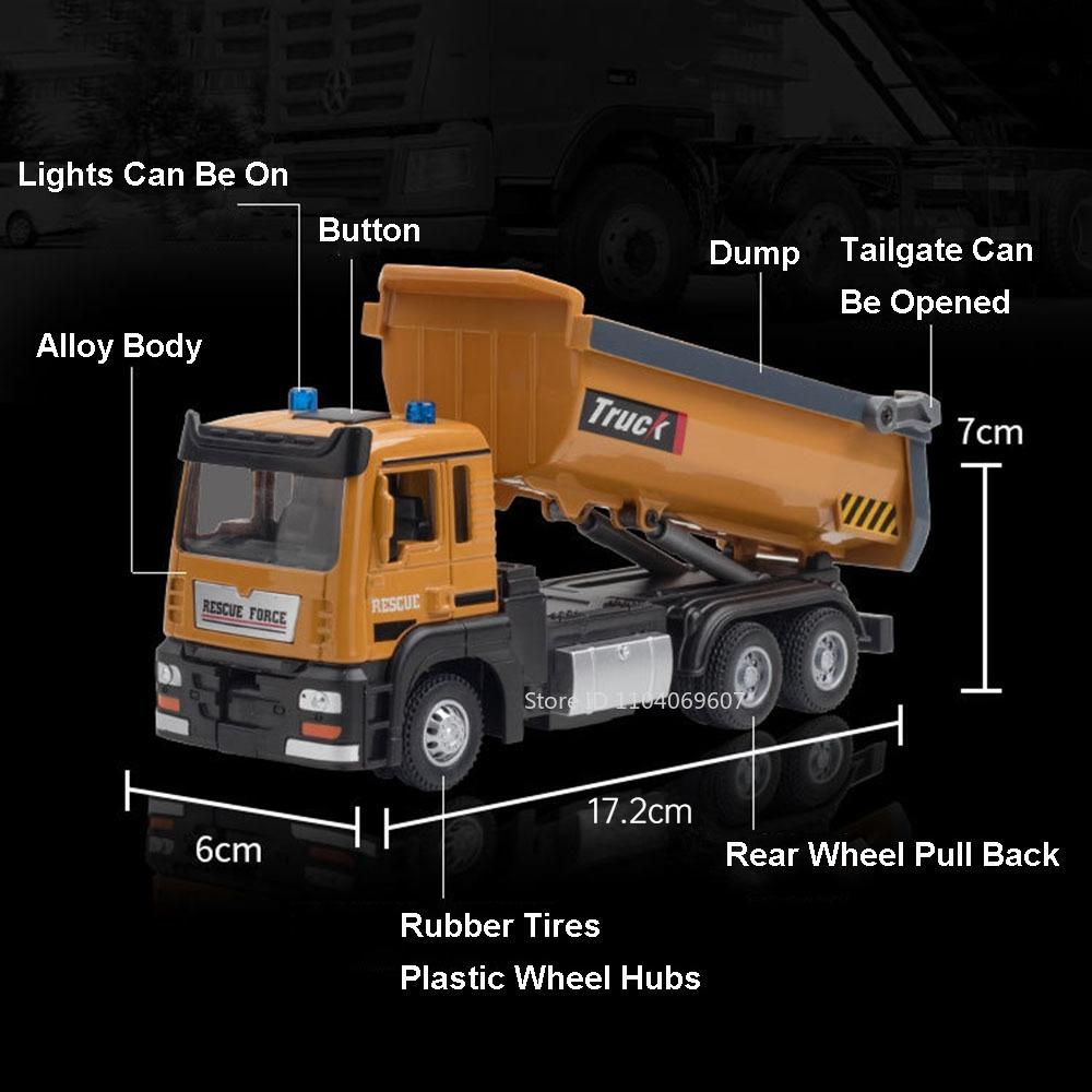 1:32 Mixer Truck Dump Truck Model Toy Car Alloy Diecast Sound Light Pull Back Miniature Engineering Vehicle Models Toys for Kids