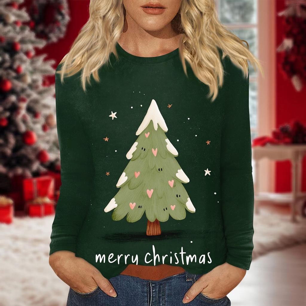 Dame Hverdagslig Langermet Trykket O-hals Topp