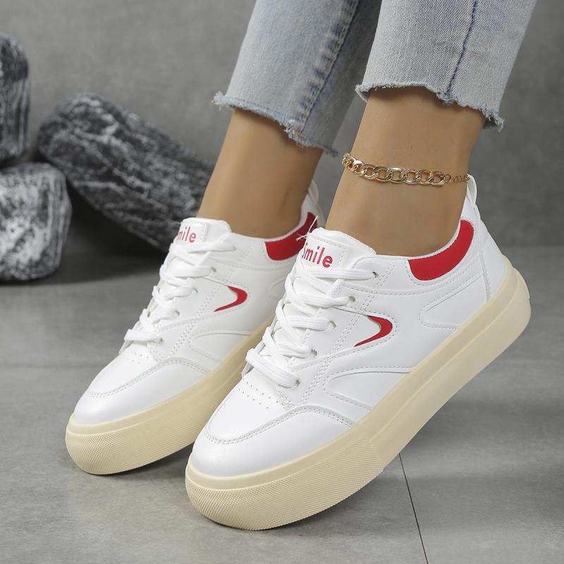 Fashion Fashion Mix Color Skateboard Shoes Women 2025 Autumn Round Toe Thick Bottom Lace Up Sneakers Comfort Non Slip Casual Shoes