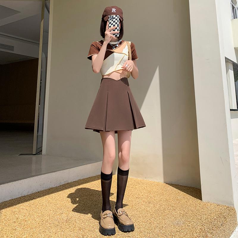 

High Waist Gray Pleated Bodycon Skirt for Women - Petite A-Line Short Slit Midi Skirt for All Seasons L хаки