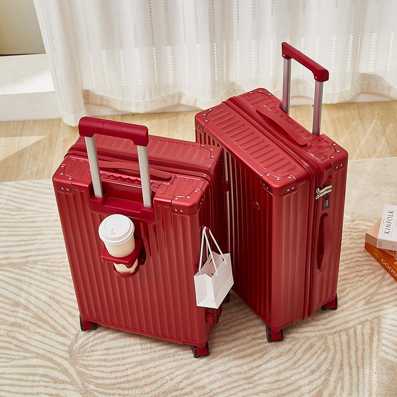 Red Wedding Dowry Suitcase: New Trolley Case for Brides & Grooms, with Password Lock and Leather Finish.