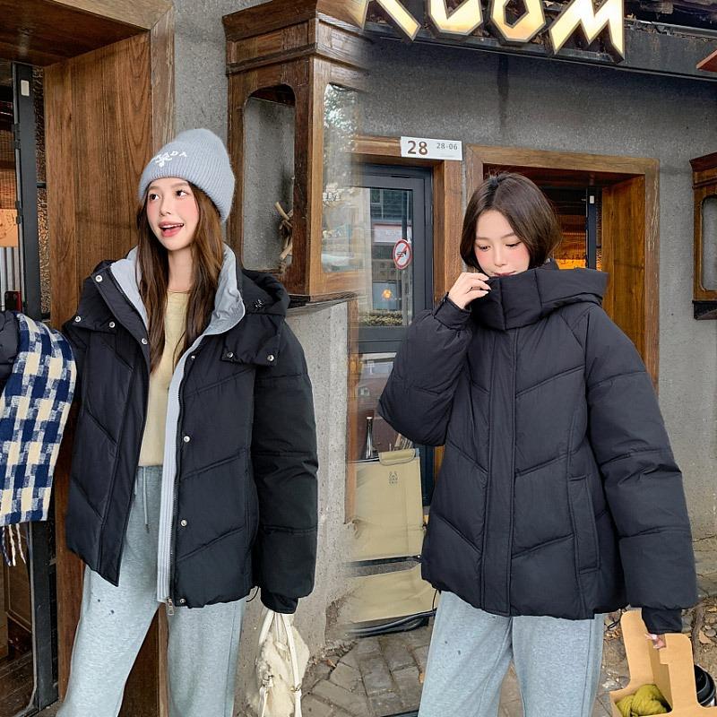 

Хлопковая куртка с капюшоном, зимняя модная свободная куртка-пуховик, толстая теплая куртка XS чёрный