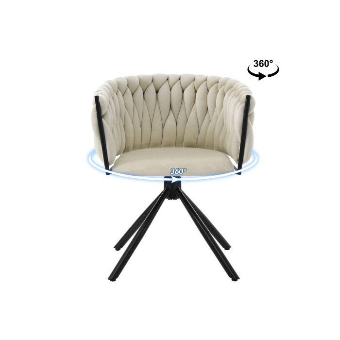 Chaise de salle à manger - MUVOE - Velours beige - Pivotante 360° - Design ergonomique - 4 pieds métal