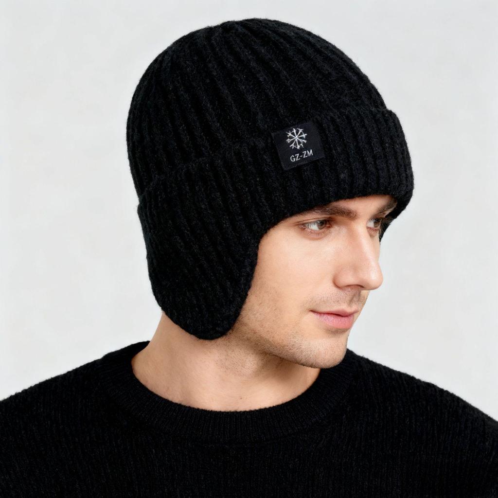 Plush Winter Ear Protection Knit Hat for Seniors - Warm, Windproof, and Thickened Wool Hat for Cold Weather.