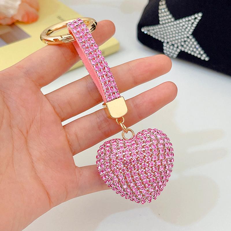1Pc Handbag Pendant Valentine's Day Metal Ins Style Rhinestone Crystal Gift Keychain Car Key Pendant Heart-shaped Key Ring