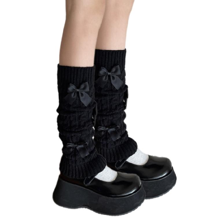 Women Girls Elegant Bowknot Accent Leg Warmers Twist Cable Knitted Footless Socks Foot Covers Boot Cuffs Accessories