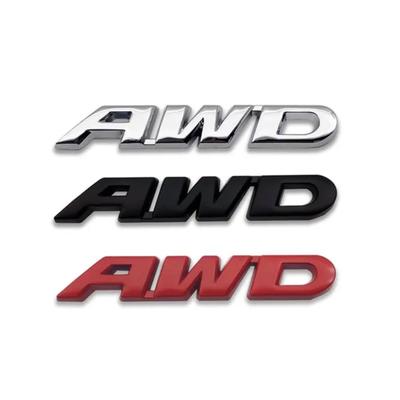 Chromen metalen AWD-embleem, logobadge met vierwielaandrijving, 3D-sticker, auto-embleem