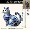 Elegante Blau-Weiße Porzellan Katze Acryl Schreibtischdeko, 2D Flaches Kunstdesign, Boho Stil für Home Office Bar Cafe, Perfektes Geschenk für Katzenliebhaber, Valentinstag