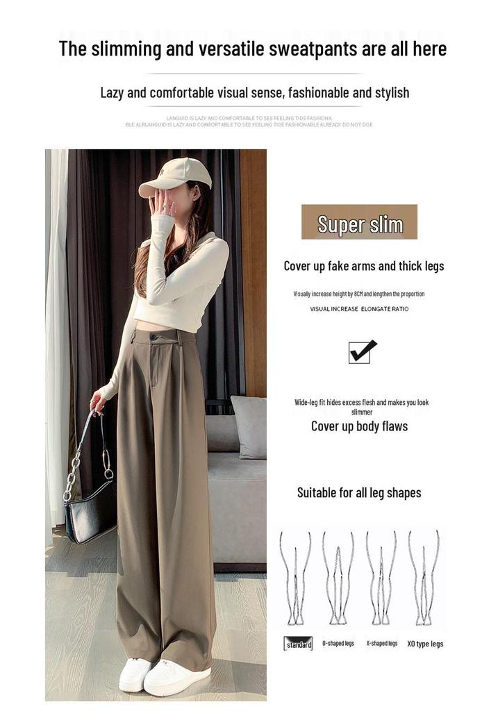 Women's High-Waisted Wide-Leg Drapey Trousers - Plus Size, Korean Style, Slimming, Floor-Length, Suited for Spring and Autumn.