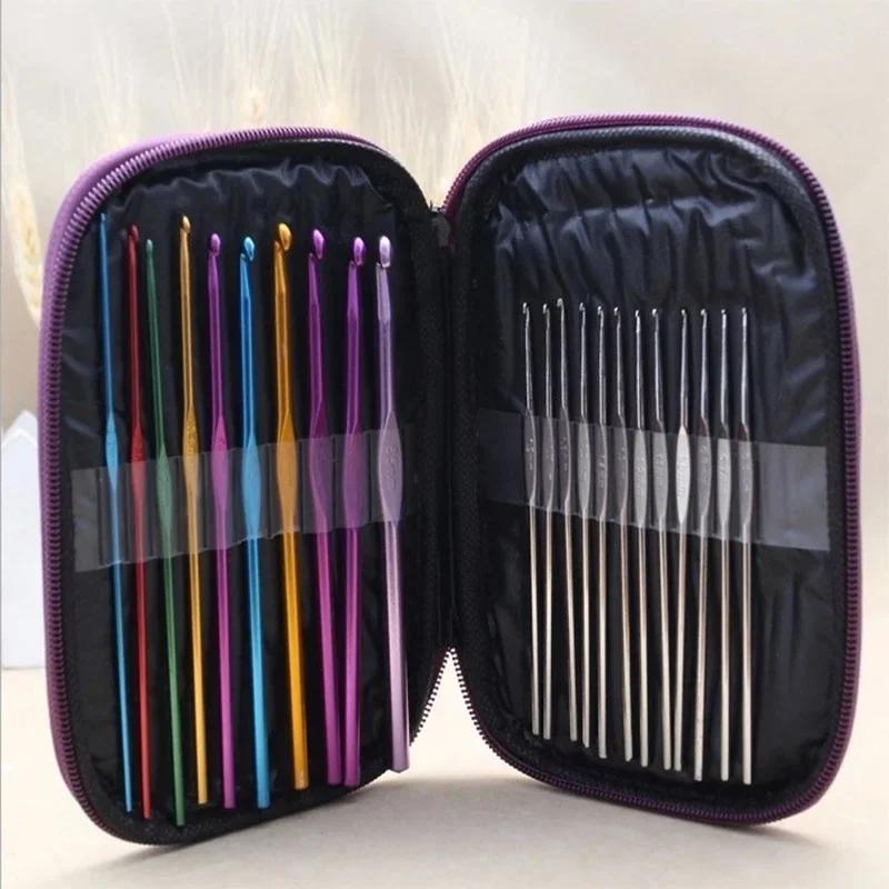 22pcs/Set Crochet Hooks Needles Stitches Knitting Craft Case Crochet Agulha Set Weaving Tools Sewing Tools