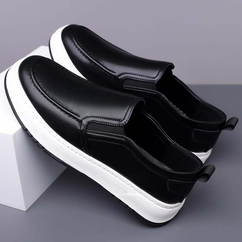 Casual Leather Shoes Men's Thick-soled Attendance Breathable Formal Wear Business Men's Loafers, White Shoes, Men's Doudou Shoes