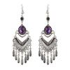 Bohemian Ethnic Colorful Rhinestone Acrylic Drop Earrings for Women Vintage Long Antique Silver Color Tassel Earrings Jewelry