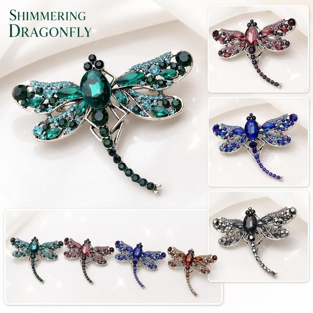 Rhinestone Gemstone Dragonfly Brooch for Women Silk Scarf Pin Insect Design Crystal Embellished Jewelry Accessory for Clothing and Bags