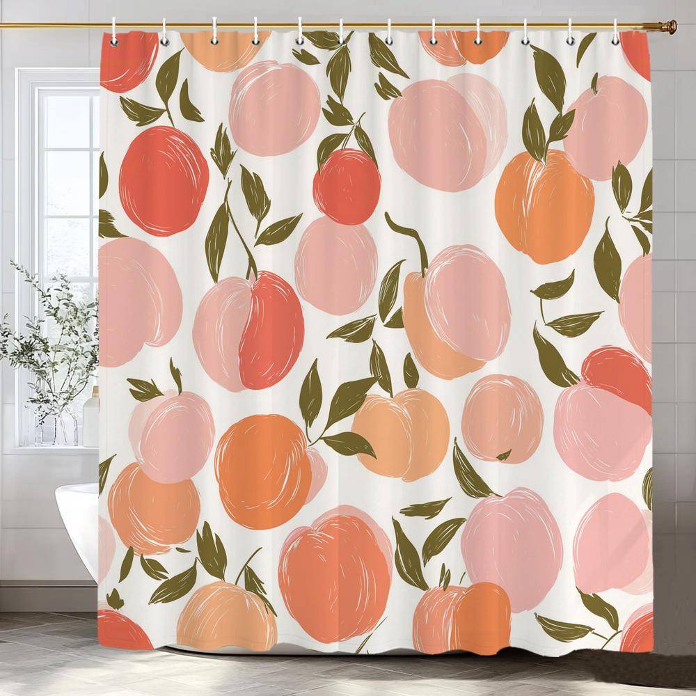 Lemon, Strawberry, Peach Tropical Fruit Shower Curtain, Bathroom Decorative Shower Curtain, Print Polyester Curtain With Hooks