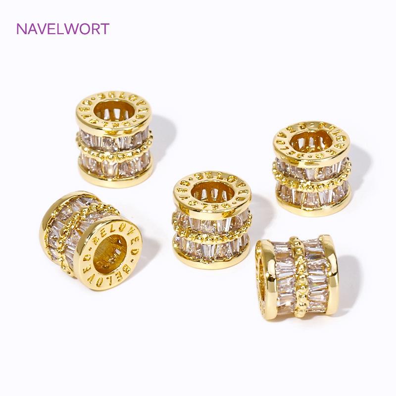 Luxury Zircon Crystal Beads 18K Gold Plated Brass Round Spacer Beads,Separators For Beads,DIY Beading Jewelry Making Fittings