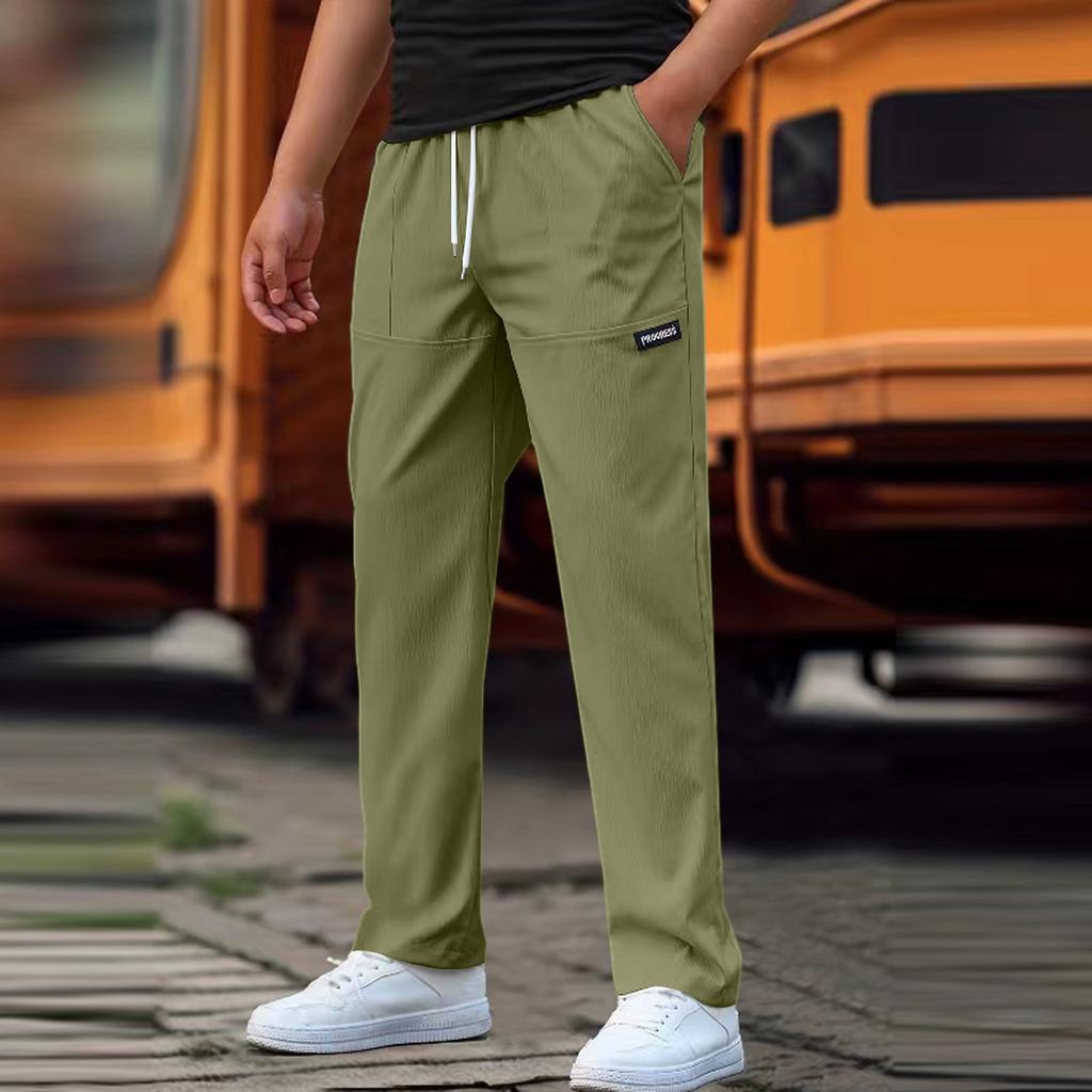 Men's Classic Outdoor Loose Casual Multi-pocket Work Pants, Youth Stretch Waist Straight Pants