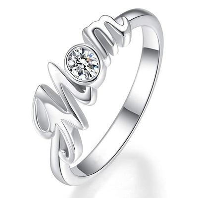 Huitan "Mom" Rings for Mother's Day Silver Color Fashion Contracted Women Rings Anniversary Birthday Love Gift Statement Jewelry