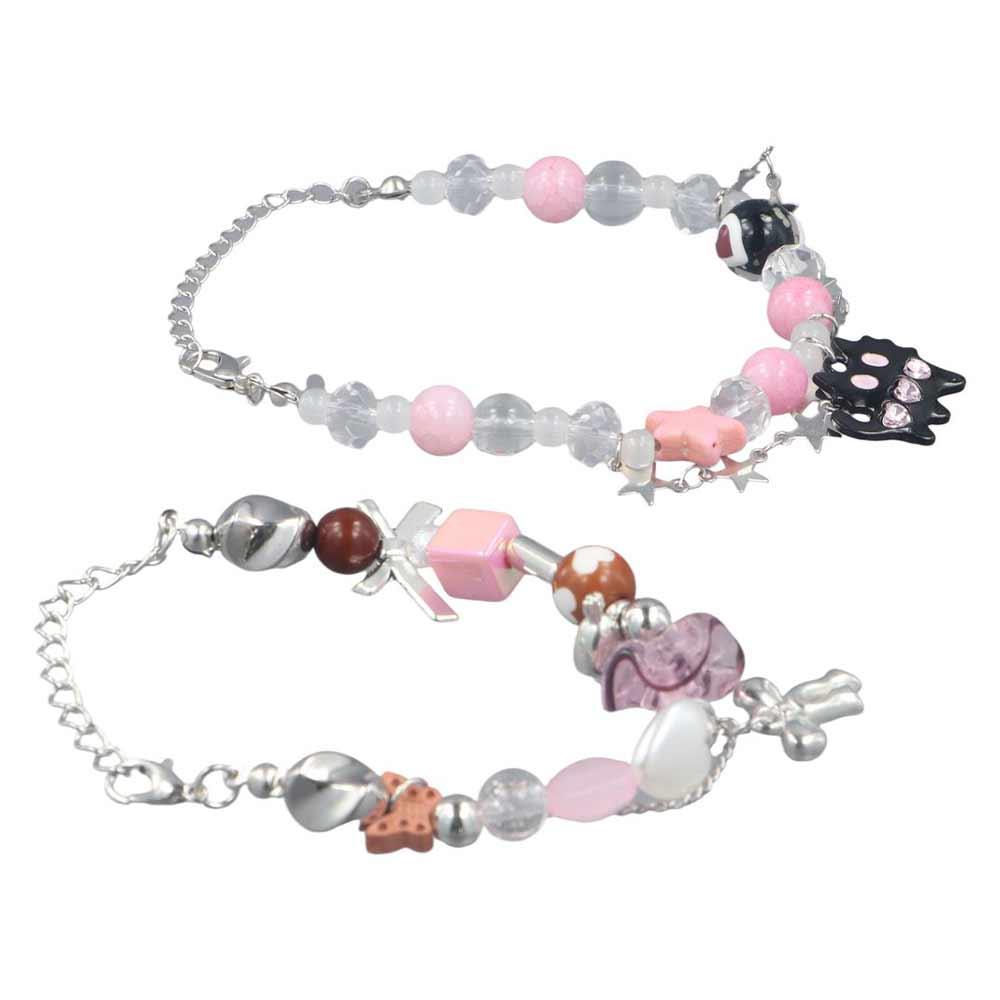 Y2K Pentagram Star Bangle Bow 2 Layer Hand Chain Exquisite Black Cat Heart Bracelet Girl