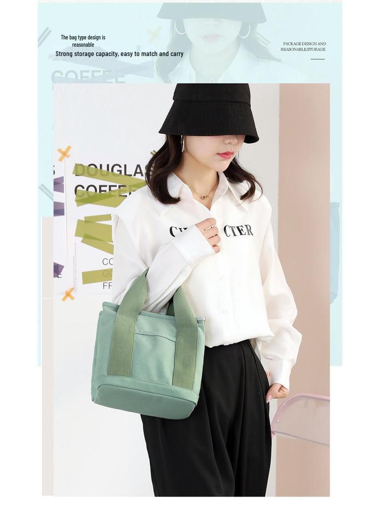Compact Mille-Feuille Zippered Canvas Tote – Niche Single Shoulder Handbag