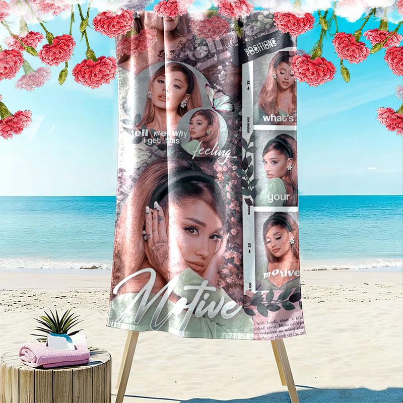 Ariana Grande Green Print Beach Towel, Large Soft Quick Dry Towel for Beach Camping Swimming