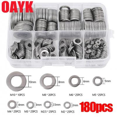 OAYK 180Pcs Stainless Steel Washers O Ring Fasteners Gasket Set Assortment Kits M2 M2.5 M3 M4 M5 M6 M8 M10 Flat Washer Grommets