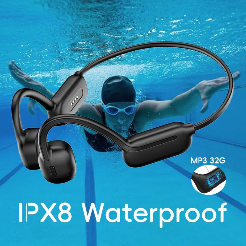 AI IPX8 Waterproof Bone Conduction Earphones 32GB Built in MP3 Player Wireless Bluetooth Headphones for Swimming Running Gym