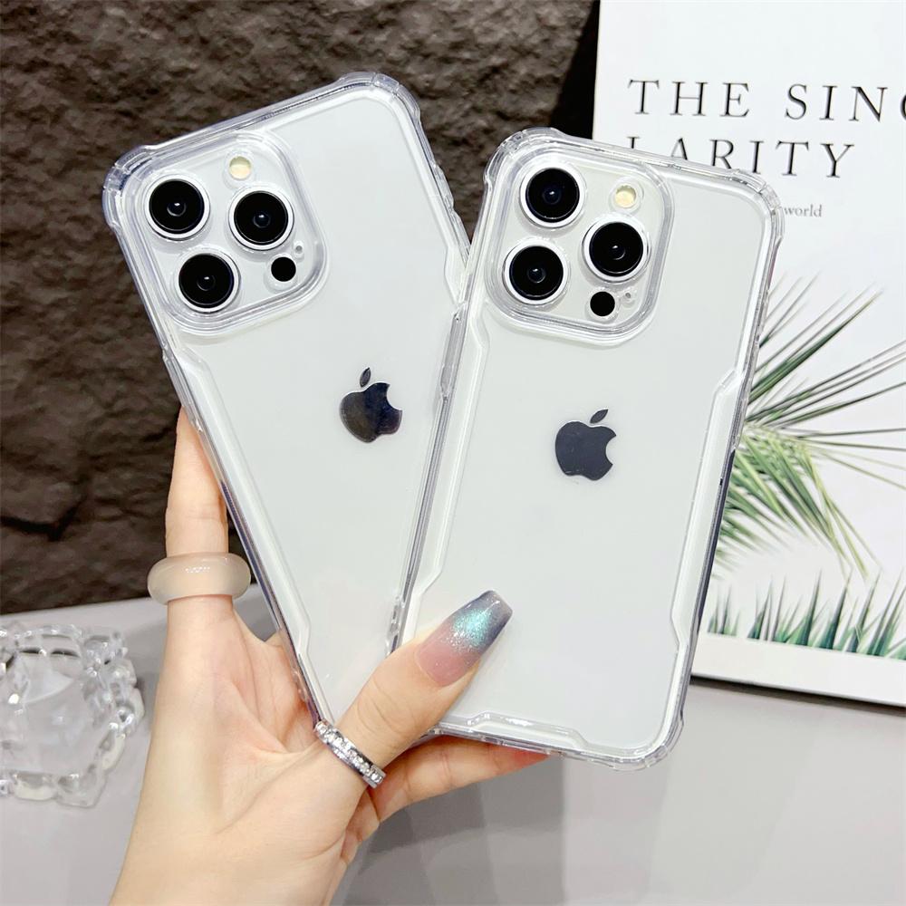 Transparent Bumper Case For iPhone 16 ProMax 15 14 13 12 Pro Max Plus 16Pro 16Plus Acrylic Hybrid Shockproof Cushion Armor Cover
