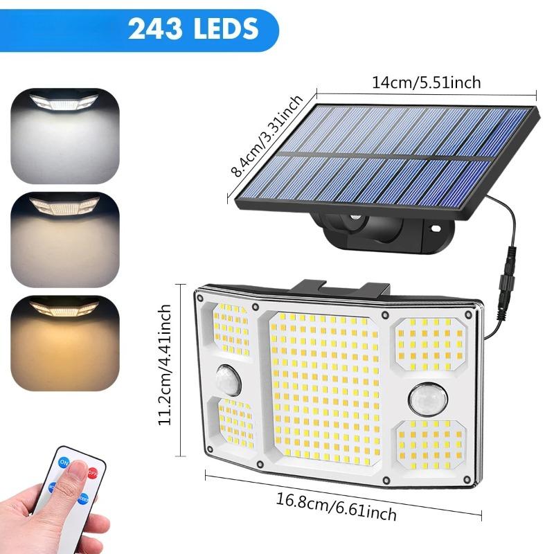 Solar Outdoor Light IP65 Waterproof Wall Lamp Remote Control 3 Modes Adjustable Angle 5m Extension Cable for Yard Garden Patio