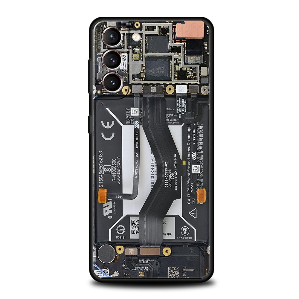 

Inside Circuit Board Phone Case For Samsung Galaxy S25 S24 S23 FE S22 Ultra S20 S21 5G S10 Plus S10E Soft Black Cover Samsung S22 5G