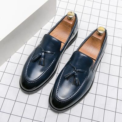 Modny rozmiar:38-46 Mokasyny z frędzlami w stylu American Academy dla mężczyzn Męskie Spodnie Buty codzienne Moda outdoorowa Niebieskie lakierowane buty