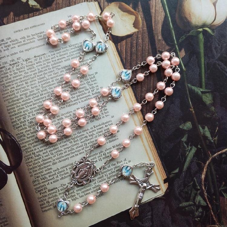 Cross-Necklace Catholic Chain Rosary Necklace Jewelry Holy Land Religious Gifts
