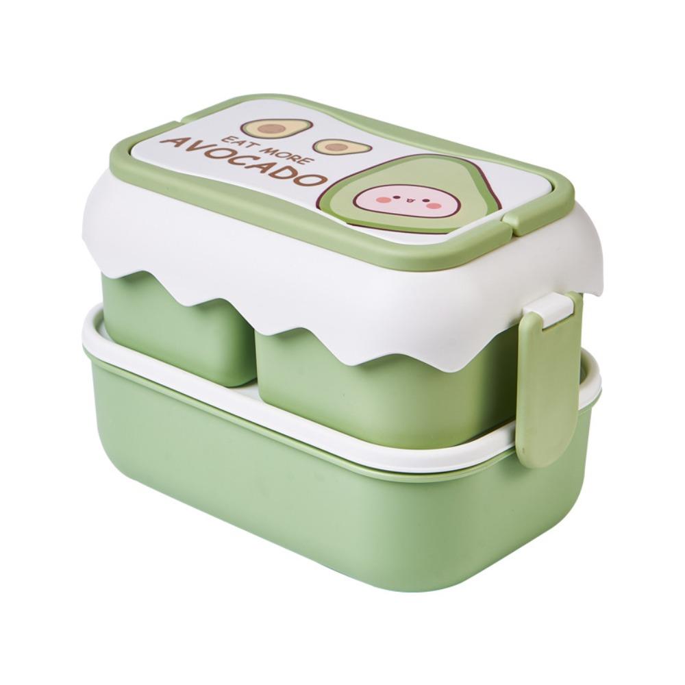 Drop-proof Plastic Lunch Box Double Layered Compartment Lunch Box Cartoon Lunch Box  Worker