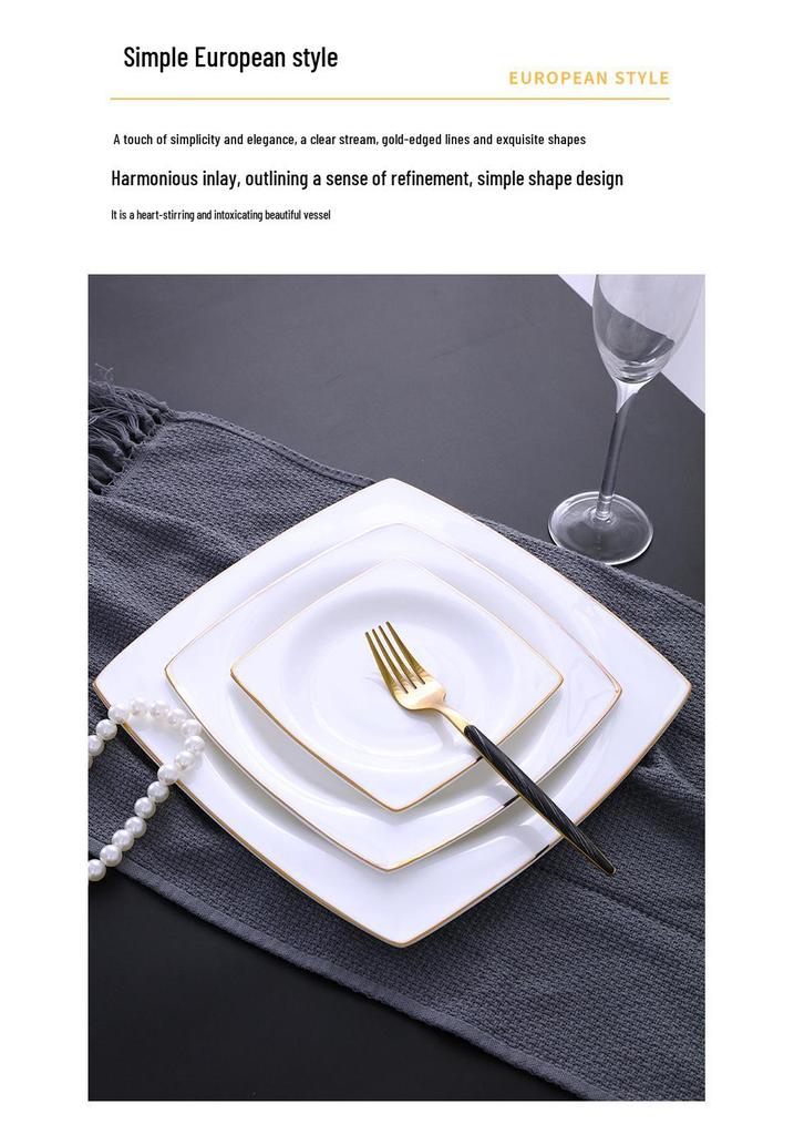Gold Rimmed Jingdezhen Bone China Flat Plate - Elegant Ceramic Dinnerware for Home & Restaurant