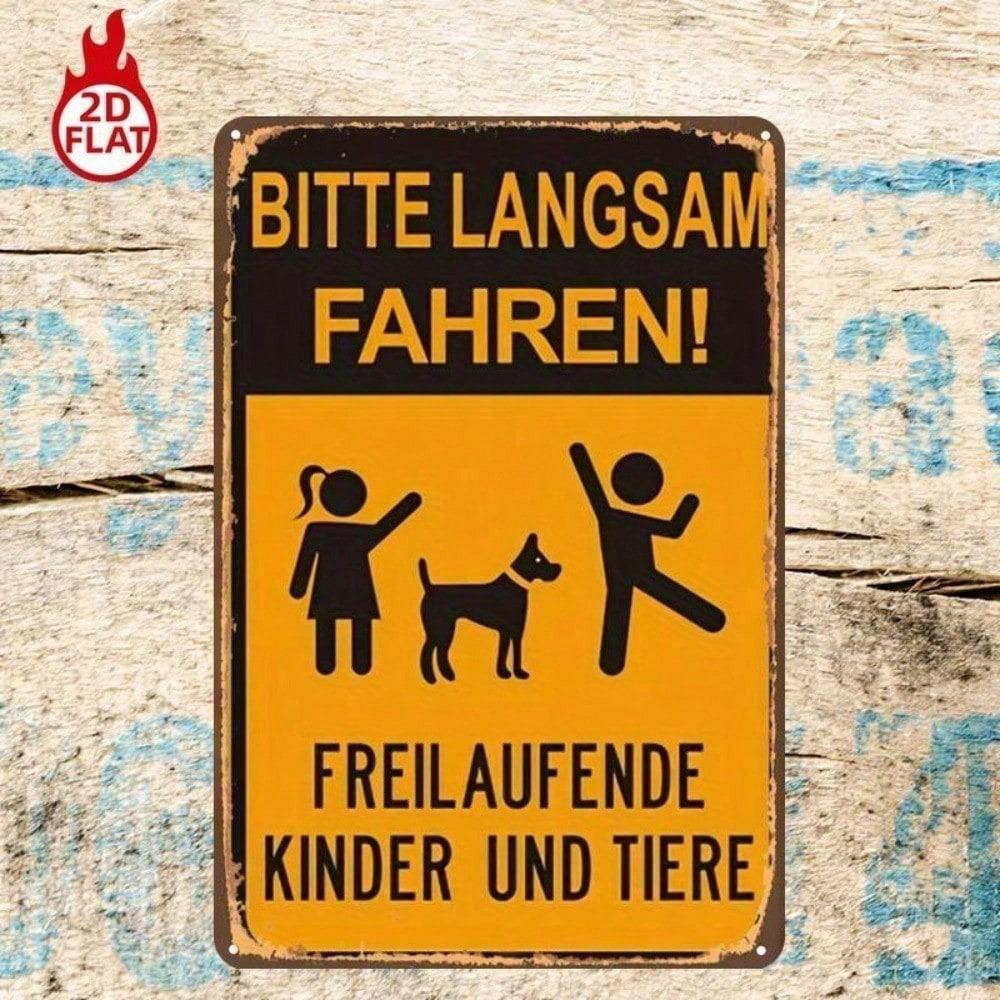 1pc Funny Metal Sign Please Drive Slowly Children & Animals, 8x12 Vintage Iron Safety Warning Plaque, Outdoor Yard Decor