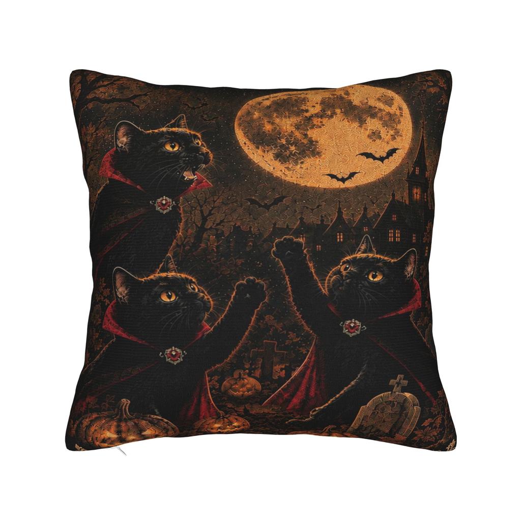 Halloween Black Cats Square Pillow Case Witchy Kitty Cushion Cover Awesome Zipper Decor Pillowcase for Home 40x40cm