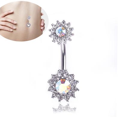 Flower Dangle Navel Belly Button Ring Barbell Crystal Piercing Body Jewelry Gift