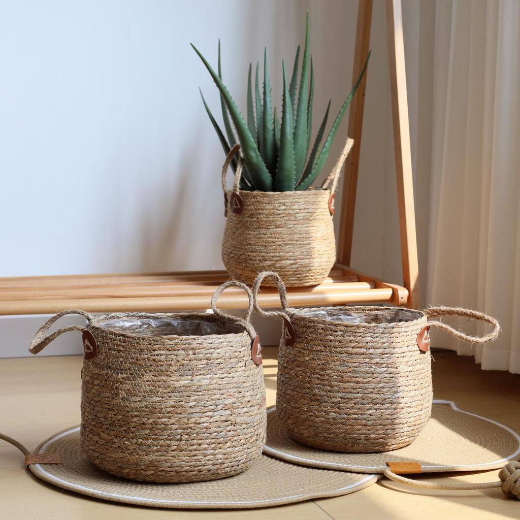 Nordic Rattan Floor Flower Pot Basket - Large Woven Cover for Decorative Monstera Plant