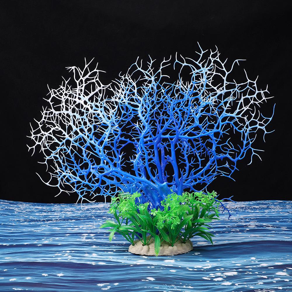 Ornamental Coral Fish Tank Decor: Ironwood Branch with Artificial Plants for Saltwater Aquarium Scenery