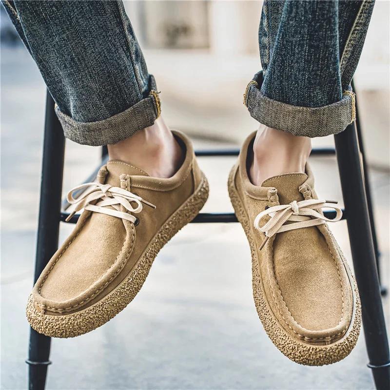 Fashion Retro Casual Men Shoes Comfortable Lace-up Loafers Shoes Men Flat Sneakers Classic Casual Loafers