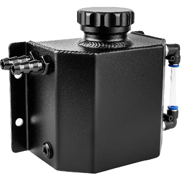 Coolant Overflow Tank, Aluminum Coolant Reservoir Tank, 1L Universal Reservoir Expansion Tank, Black