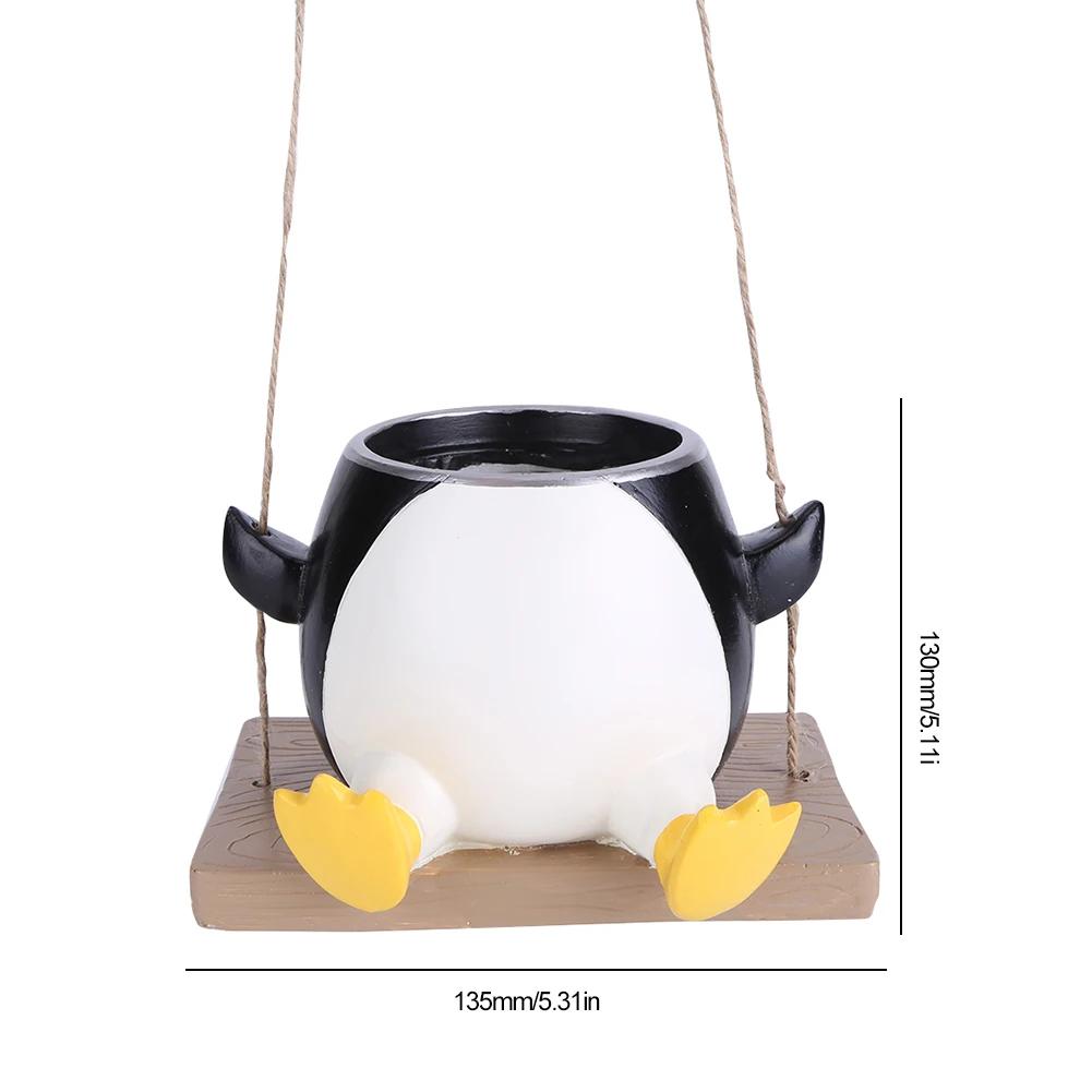 Swing Flower Planter Resin Flowerpot Container Creative Wall Hanging Gnome Penguin Planter with Twine IndoorOutdoor Garden Decor