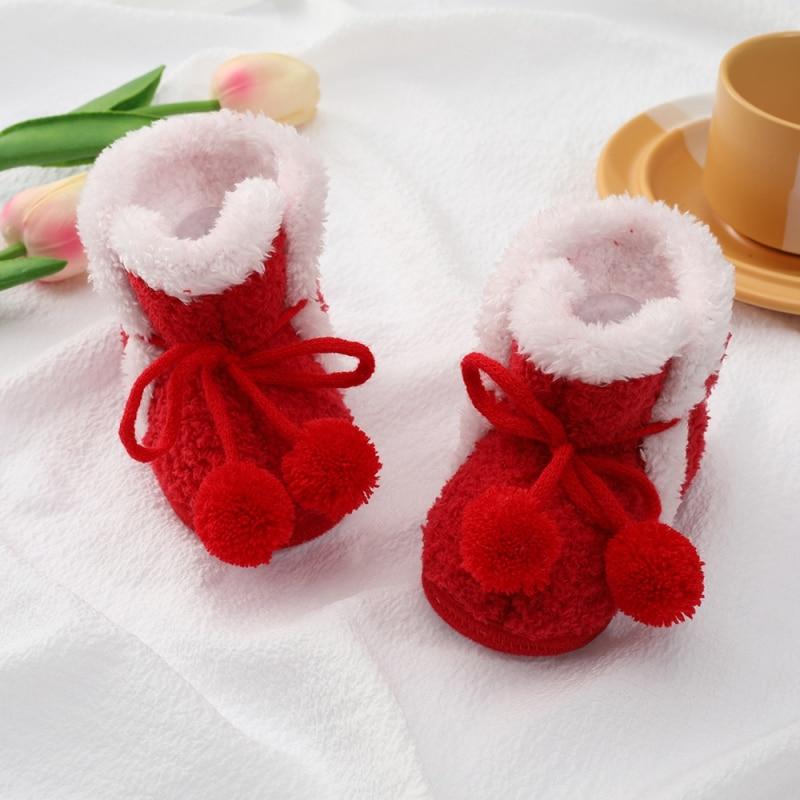 Winter Baby Meisjes Laarzen Pasgeboren Peuter Warme Fuzzy Ballen Laarzen  Eerste Stappers Kind Meisjes Schoenen Zachte Zool Bont Sneeuwlaarzen 0-18M