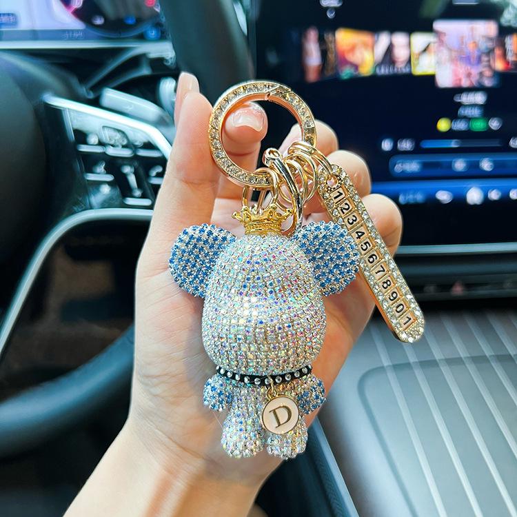 Nyckelring med strasspanda, anpassad bokstav och anti-förlustplatta