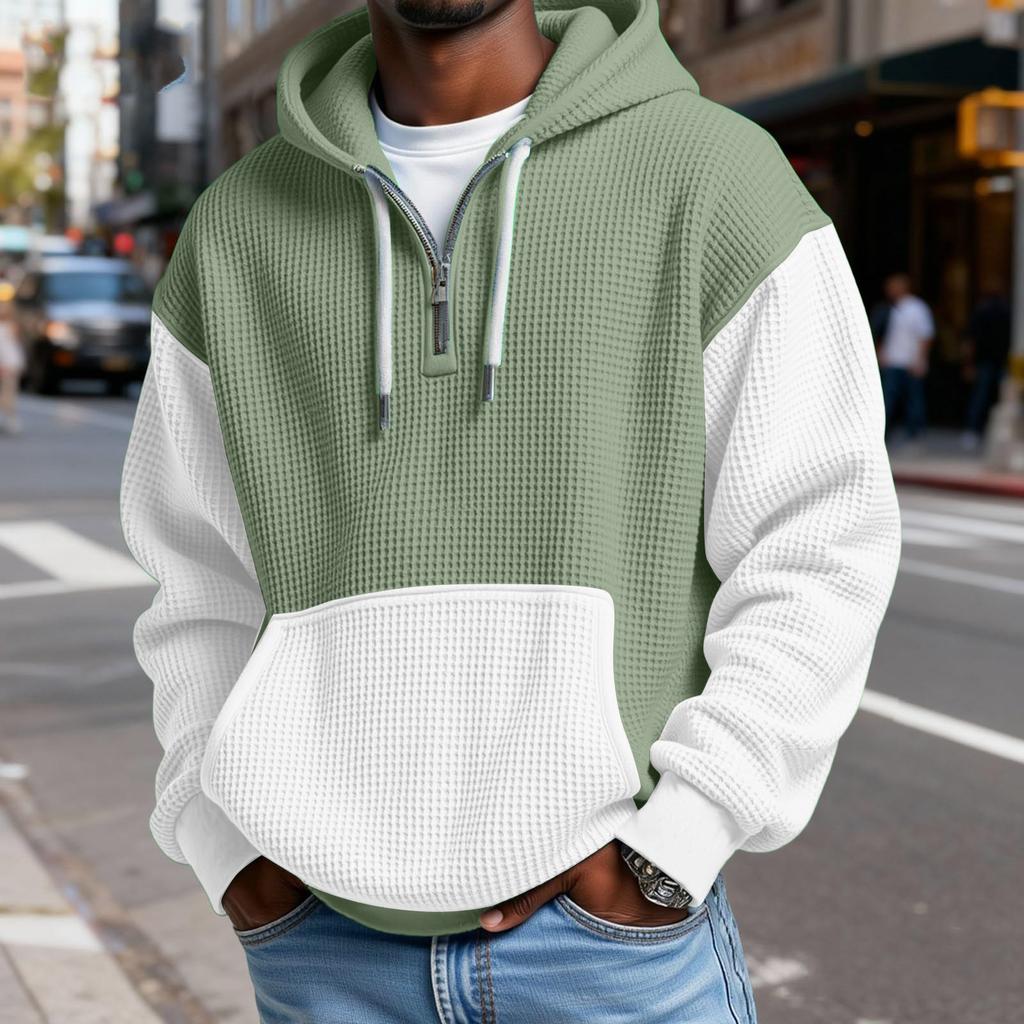 Heren Mode Trendy Halve Rits Capuchon Hoodie Pullover Verdikt Fleece Textuur