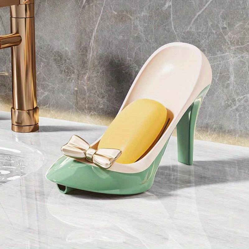 1pc Elegant Black & White High-Heel Soap Holder with Golden Bow - Non-Slip, Lightweight, Multi-Functional Grid Design for Bathroom Decor