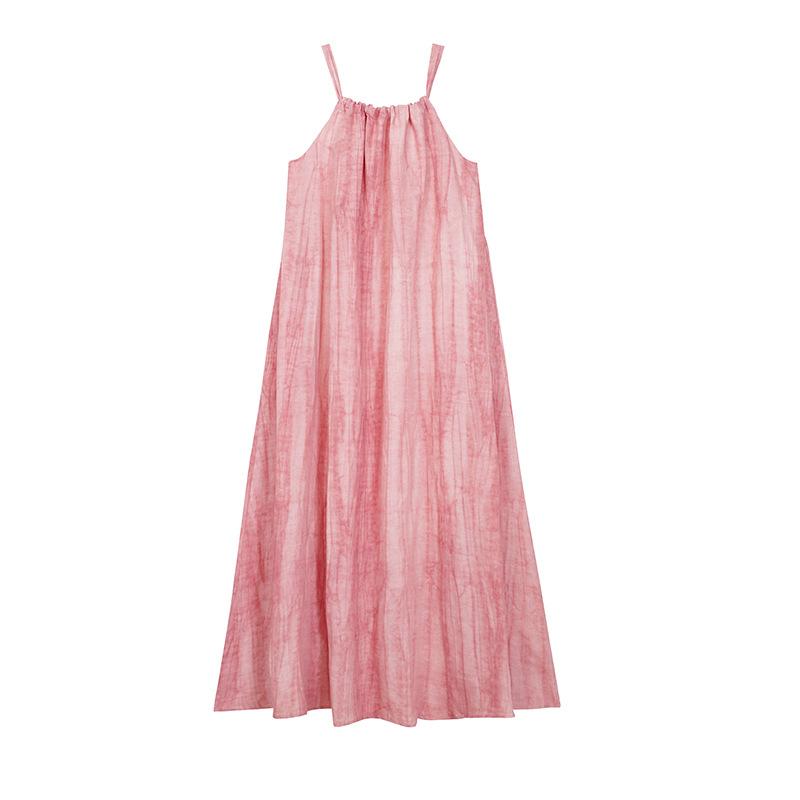 

French retro temperament smudged suspender dress women s summer seaside vacation one-word shoulder pink beautiful small skirt XXL